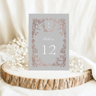 Elegant Crest Floral Wedding Table Number