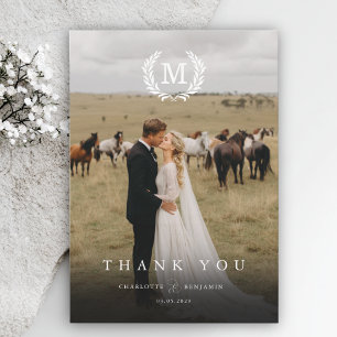 Elegant Crest Monogram 2 Photo Thank You Card