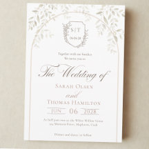 Elegant Crest Monogram Green Leaves Wedding