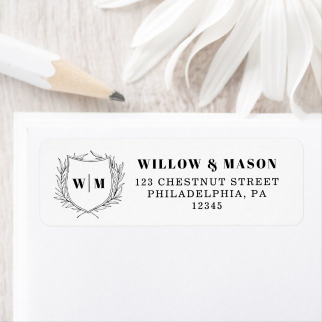 Elegant Crest Monogram Mariage Adresse de retour (En situation)