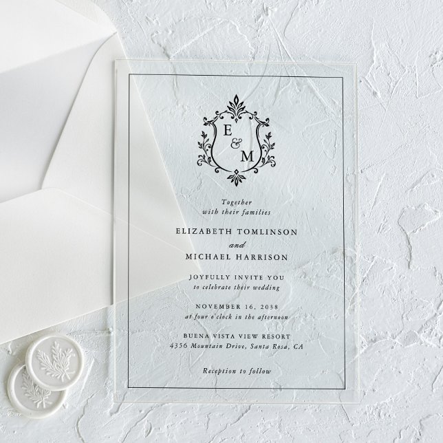 Elegant Crest Monogram Wedding Acrylic Invitations (Elegant Crest Monogram Wedding Acrylic Invitations)
