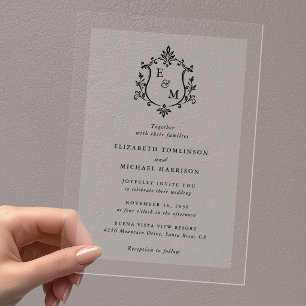 Elegant Crest Monogram Wedding Acrylic Invitations