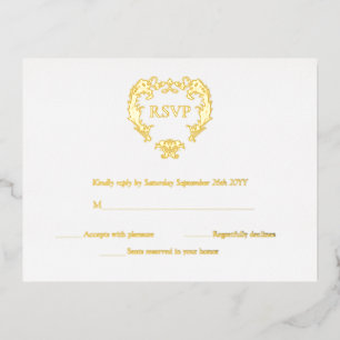 Elegant Crest Monogram Wedding Gold RSVP Cards
