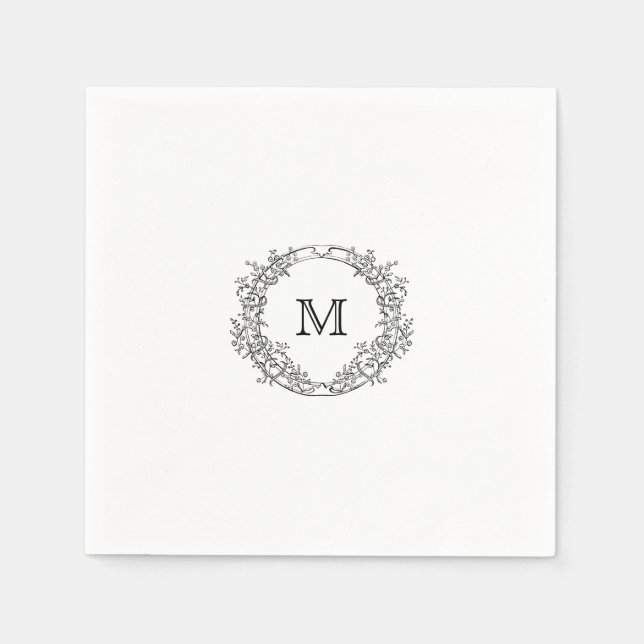 Elegant Crest Monogram Wedding Napkin (Front)