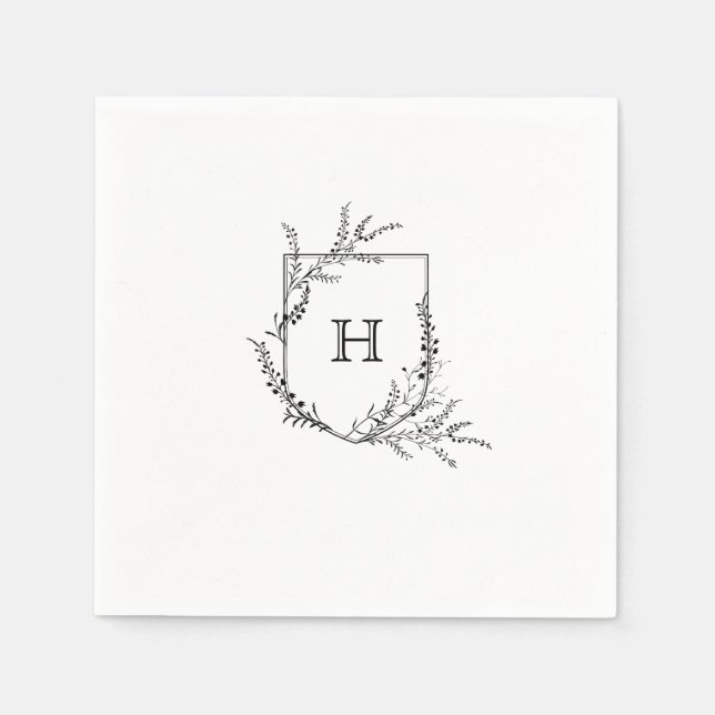 Elegant Crest Monogram Wedding Napkin (Front)