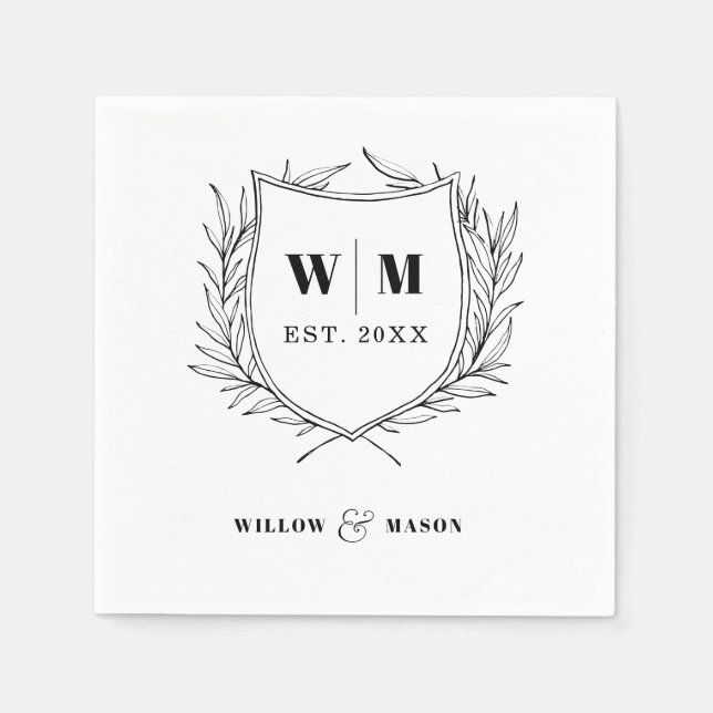 Elegant Crest Monogram Wedding Napkin (Front)