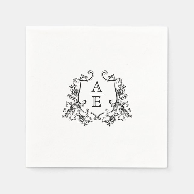 Elegant Crest Monogram Wedding Napkin (Front)