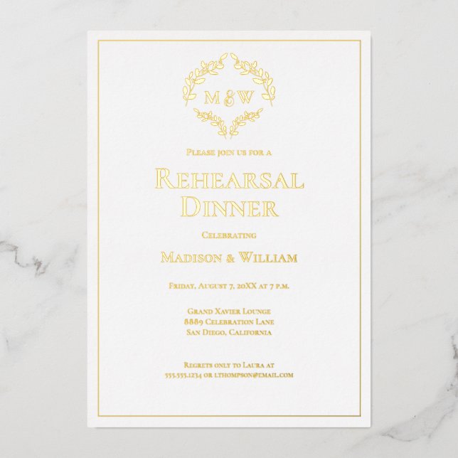 Elegant Crest Monogram wedding rehearsal dinner (Front)