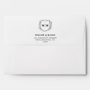 Elegant Crest Monogram Wedding Return Address Envelope