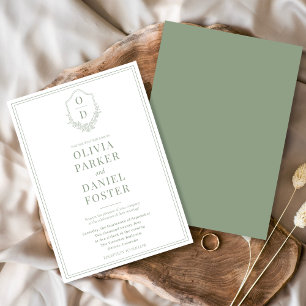 Elegant Crest Sage Green Minimalist Modern Wedding Invitation