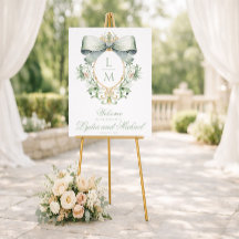 Elegant Crest w/ Green Bow Wedding Welcome