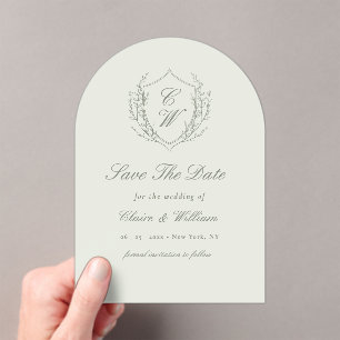 Elegant Crest Wreath Save the Date Acrylic Invitations