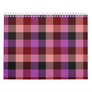 Elegant crimson and plum plaid seamless pattern calendar
