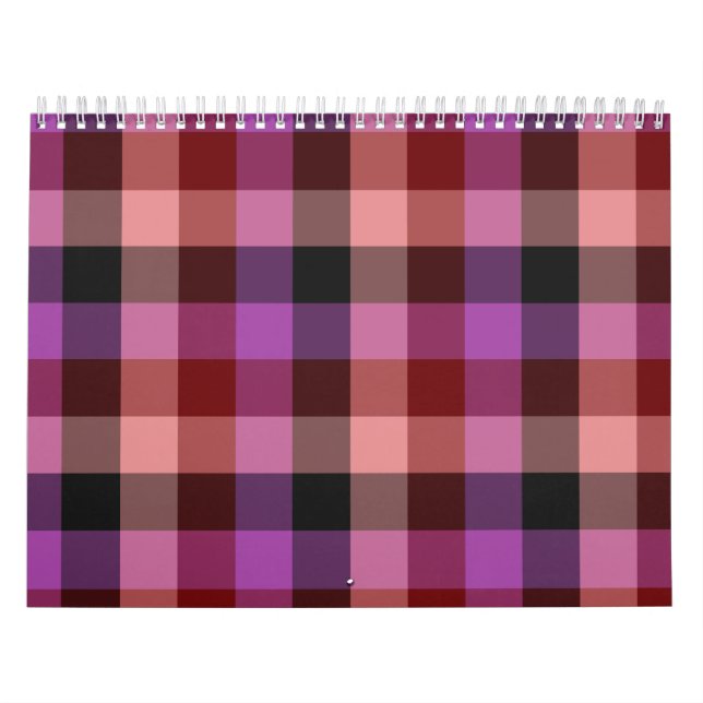 Elegant crimson and plum plaid seamless pattern  calendar (Cover)