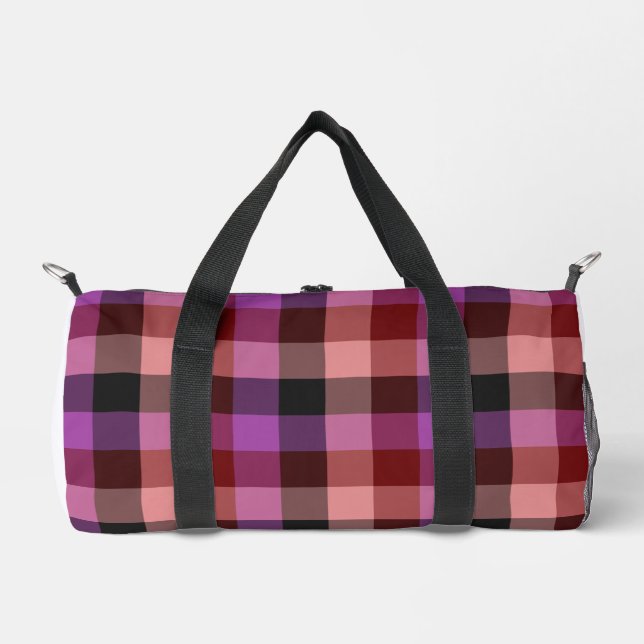 Elegant crimson and plum plaid seamless pattern  duffle bag (Front)