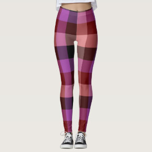 Elegant crimson and plum plaid seamless pattern leggings