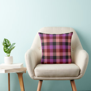 Elegant crimson and plum plaid seamless pattern throw pillow