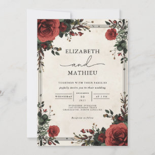 Elegant Crimson Botanical Garden Wedding Invitation