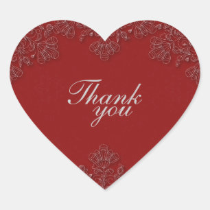 Elegant crimson floral swirls wedding thank you heart sticker