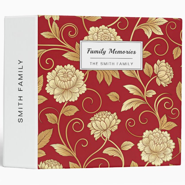 Elegant Crimson Floral Vine Pattern Binder (Front/Spine)