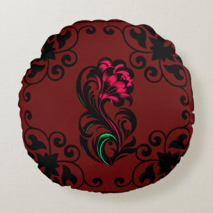 Elegant Crimson Paisley Custom Soft Round Pillow