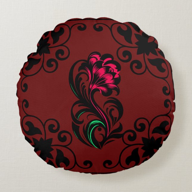 Elegant Crimson Paisley Custom Soft Round Pillow (Front)