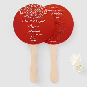 Elegant Crimson Paisley Indian Wedding Program Hand Fan