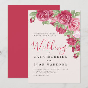 Elegant Crimson Pink Roses Wedding Invitation