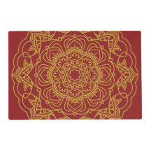 Elegant Crimson Red & Gold Mandala Laminated Paper