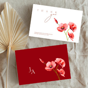 Elegant Crimson Red Poppies Floral Wedding Thank You Card