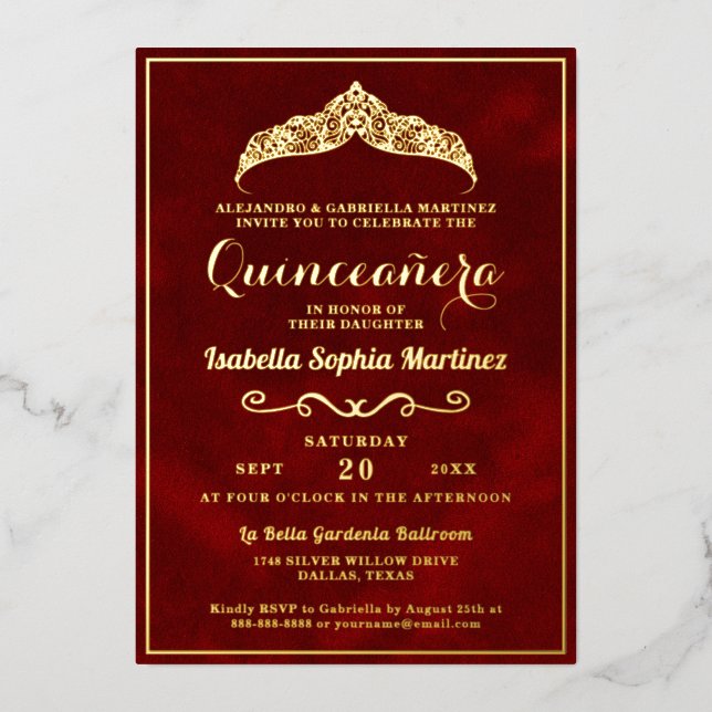 Elegant Crimson Red Quinceañera 15th Birthday (Front)