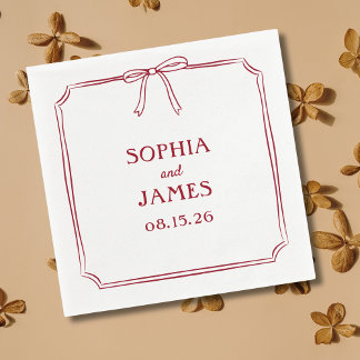 Elegant Crimson Red Simple Classic Bow Wedding Napkin