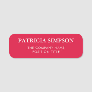 Elegant Crimson Red White Clean Modern Girly Name Tag