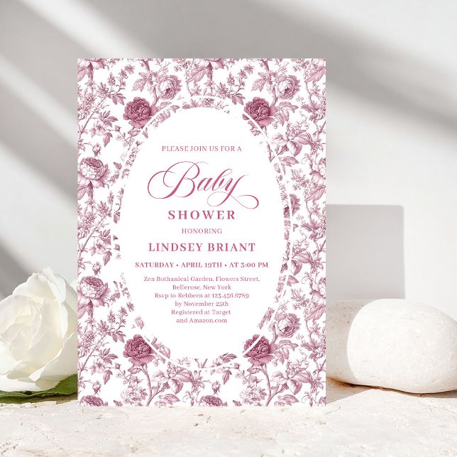 Elegant Crimson Rose Pattern Baby Shower Invites (Elegant Crimson Rose Pattern Baby Shower Invitation)