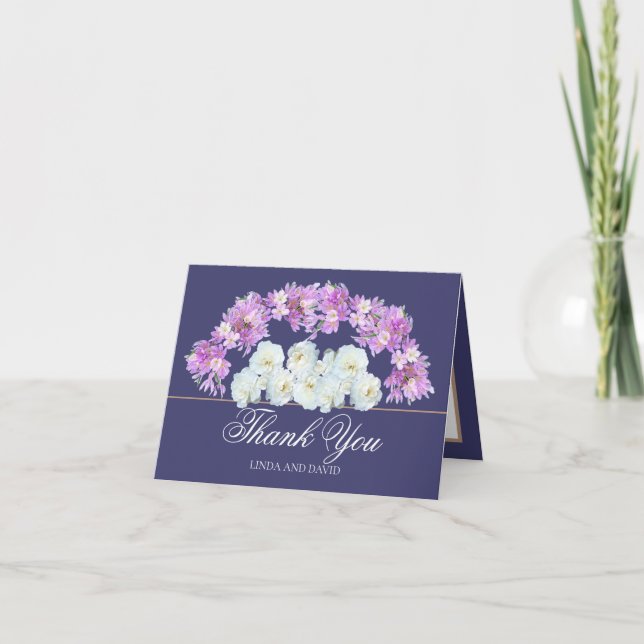 Elegant Crocus Garland & White Roses Thank You  Card (Front)