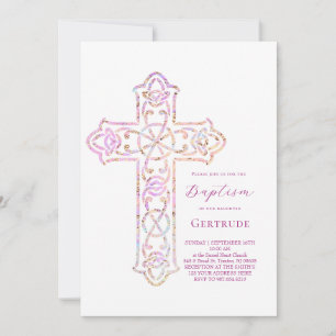 elegant cross Baptism Invitation