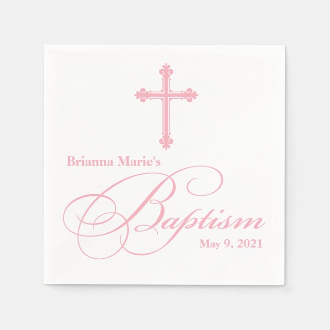 Elegant  Cross Baptism Personalized Napkin (Front)