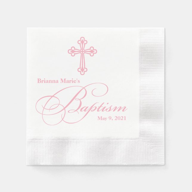 Elegant  Cross Baptism Personalized Napkin (Front)