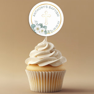 Elegant Cross Baptism Sticker   Simple Religious 