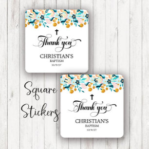 Elegant Cross Blue Baptism Square Sticker