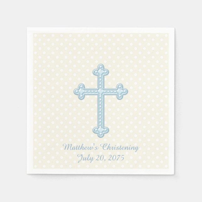 Elegant Cross Blue Christening Napkin (Front)