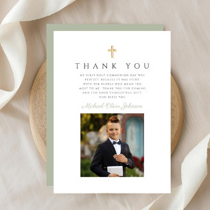Elegant Cross Boy First Communion Thank You Card