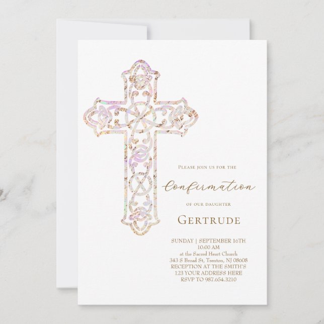 elegant cross Confirmation Invitation (Front)
