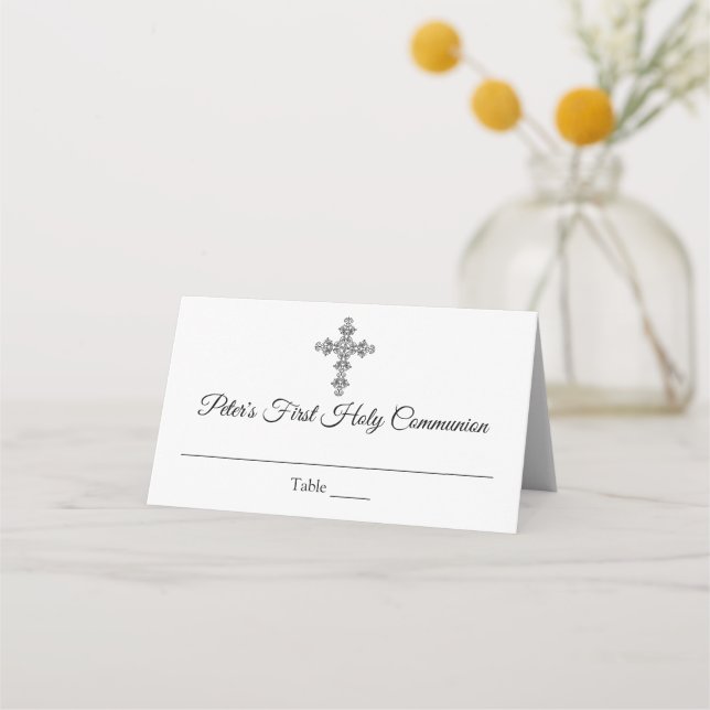 Elegant Cross First Communion Custom Place Card (Front)