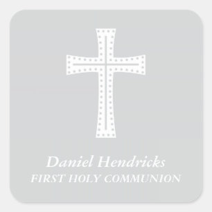 Elegant Cross First Holy Communion Favour Square Sticker