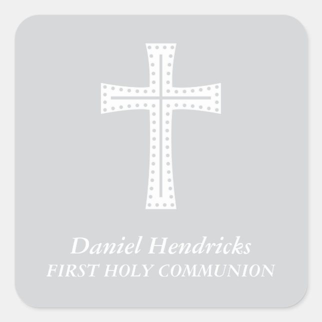 Elegant Cross First Holy Communion Favour Square Sticker (Front)
