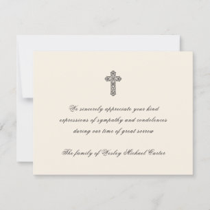 Elegant Cross Funeral Acknowledgment Thank You Card
