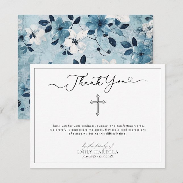 Elegant Cross Funeral Thank You Card (Front/Back)