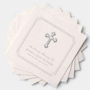 Elegant Cross In Loving Memory Silver Foil Funeral Foil Napkins