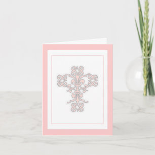 Elegant Cross in Pink and White Thank You Card